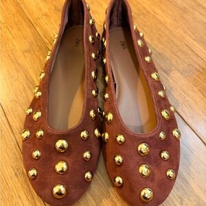 Zara Suede Flats with Gold Studs